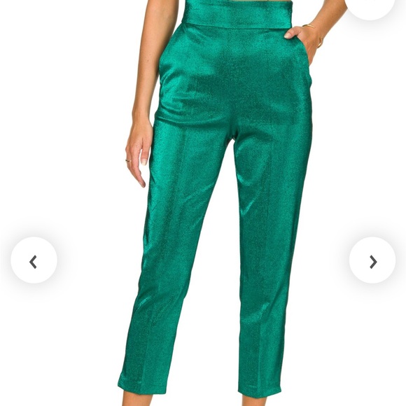 Sparkly glitter stretch pants cigarette cropped Tiffany green elisabetta franchi - Picture 2 of 4